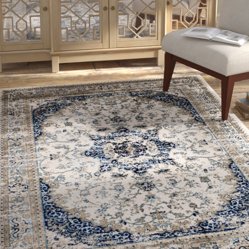 Bungalow Rose Amy Linen Beige/Blue Area Rug & Reviews Wayfair